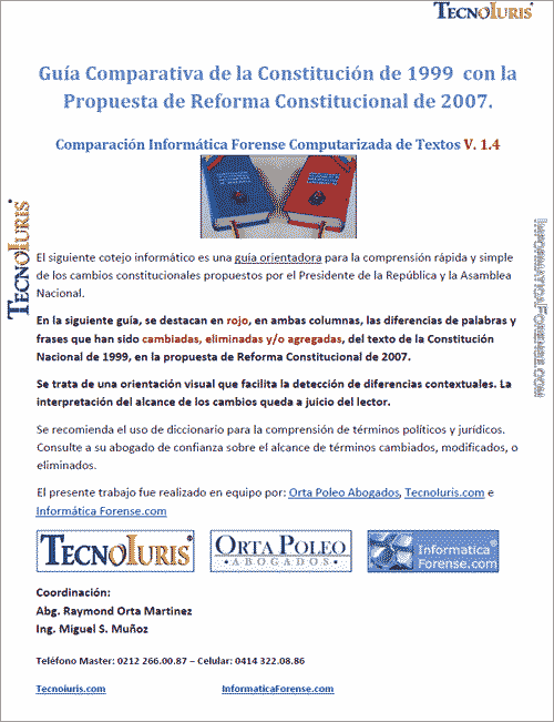 Guía Comparativa de la Constitución de 1999 con la Negada Reforma Constitucional de 2007 (Referendum)